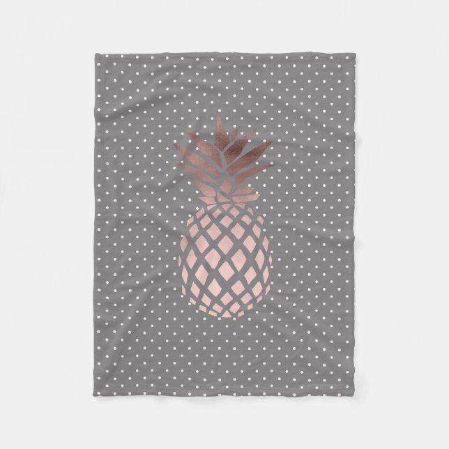 elegant chick rose gold pineapple polka dots fleece blanket (Front)