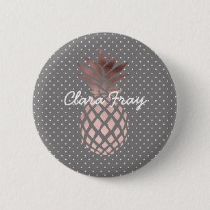 elegant chick rose gold pineapple polka dots pinback button