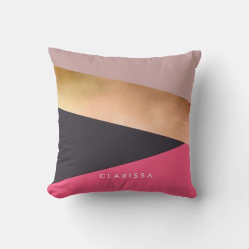 elegant chick rose gold pink grey color block throw pillow