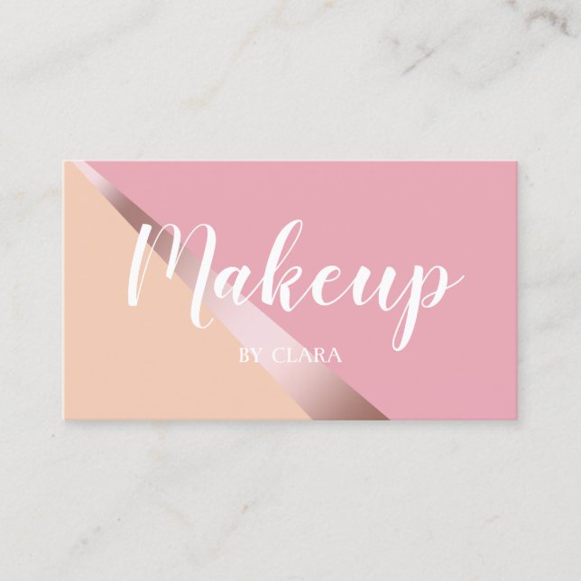 Elegant chick rose gold pink & orange geometric business card (Front)