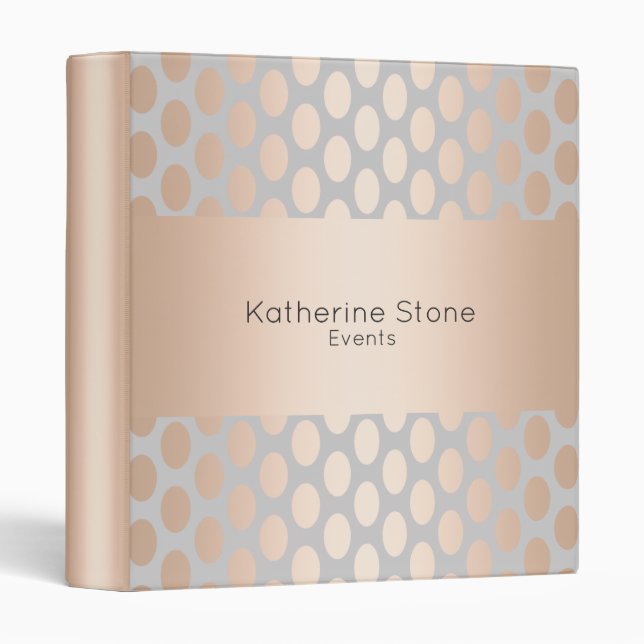 Elegant Chick Rose Gold Polka Dots Pattern Grey 3 Ring Binder (Front/Spine)