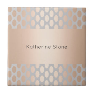 Elegant Chick Rose Gold Polka Dots Pattern Grey Ceramic Tile