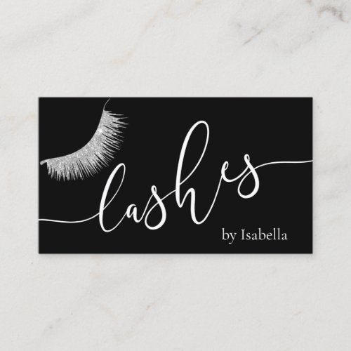 Elegant chick silver glitter black lashes business card