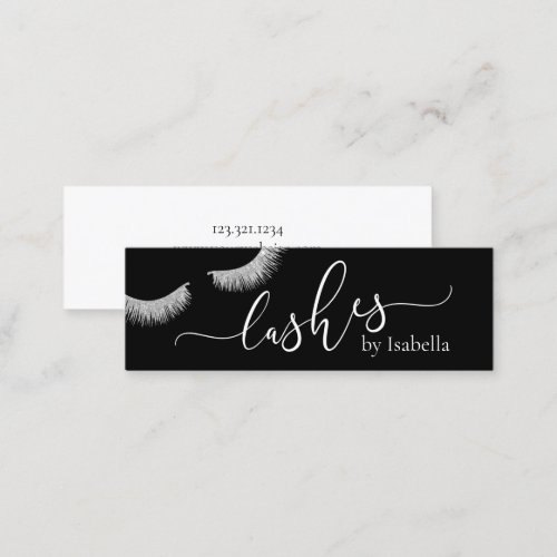 Elegant chick silver glitter black lashes mini business card