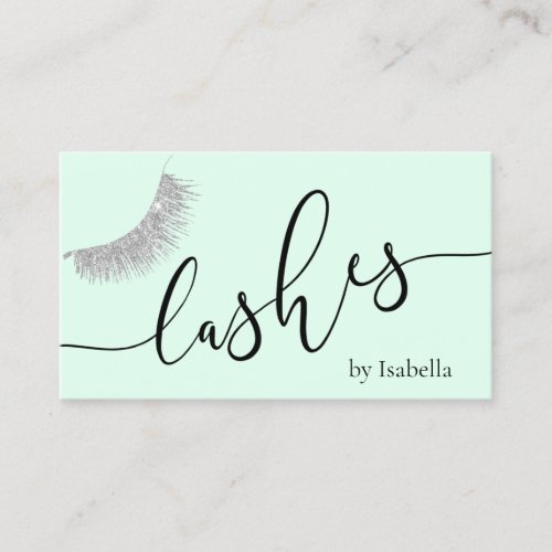 Elegant chick silver glitter mint green lashes business card