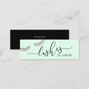 Elegant chick silver glitter mint green lashes mini business card