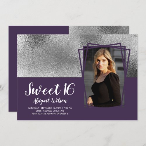 Elegant chick silver purple sweet sixteen birthday invitation