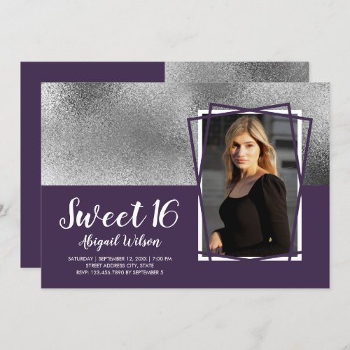 Elegant chick silver purple sweet sixteen birthday invitation