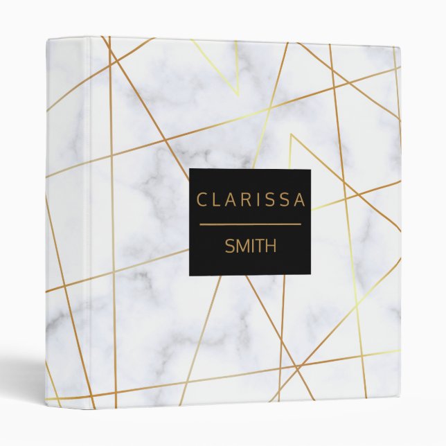 elegant chick white marble faux gold geometric binder (Front/Spine)