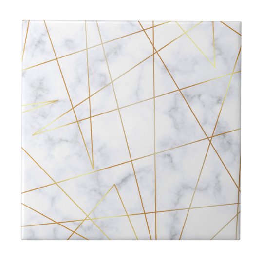 elegant chick white marble faux gold geometric ceramic tile