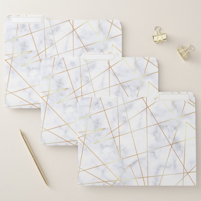 elegant chick white marble faux gold geometric file folder (Set)