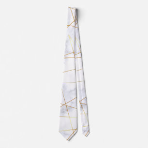 elegant chick white marble faux gold geometric neck tie
