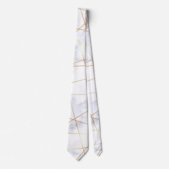 elegant chick white marble faux gold geometric neck tie (Front)