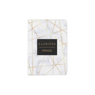 elegant chick white marble faux gold geometric passport holder