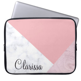 Elegant chick white pastel pink marble geometric laptop sleeve