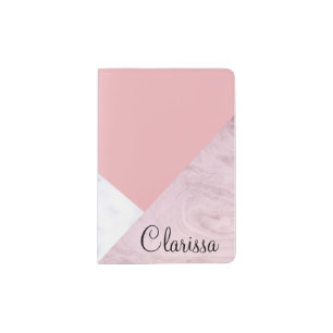 Elegant chick white pastel pink marble geometric passport holder
