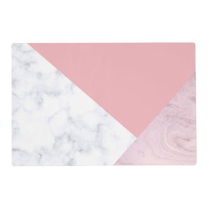 Elegant chick white pastel pink marble geometric placemat