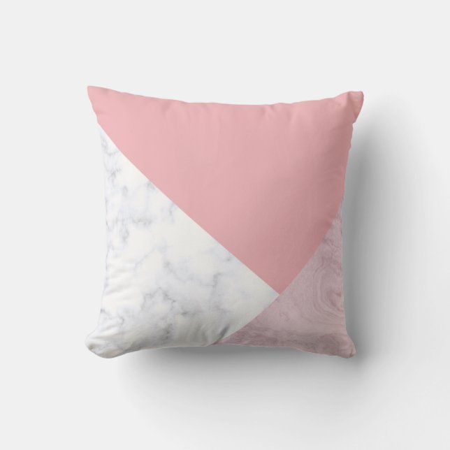 Elegant chick white pastel pink marble geometric throw pillow (Front)
