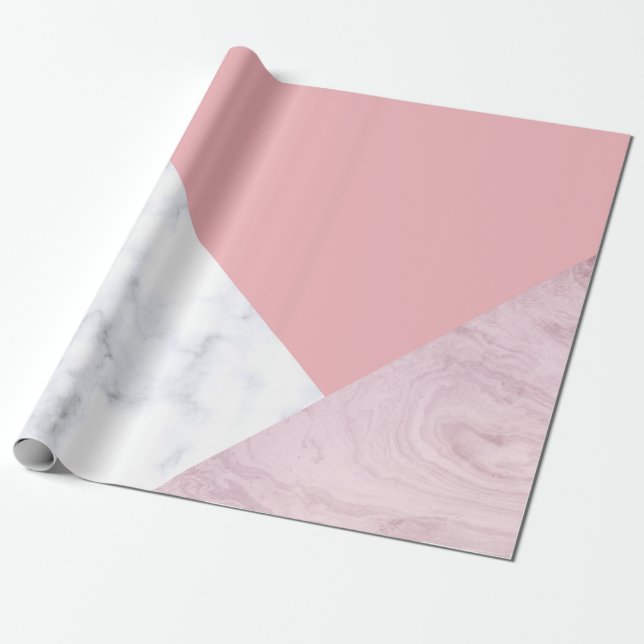 Elegant chick white pastel pink marble geometric wrapping paper (Unrolled)