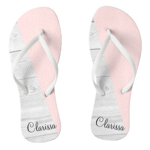 elegant chick white pastel pink wooden geometric flip flops