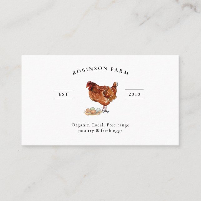 Elegant Chicken and  Fresh egg Farm Business Card (Front)