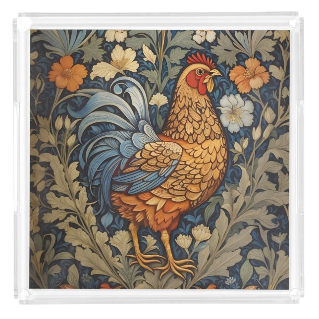 Elegant Chicken William Morris Inspired Floral Acrylic Tray (Front)