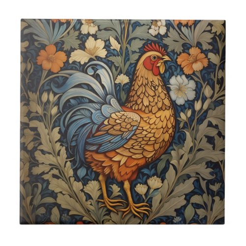 Elegant Chicken William Morris Inspired Floral Ceramic Tile