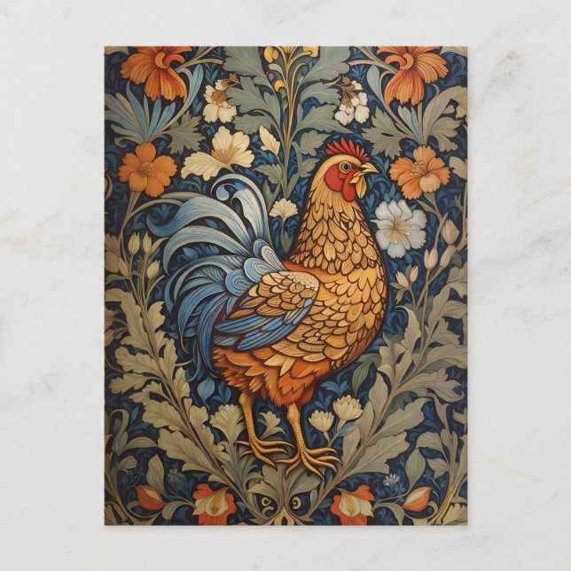 Elegant Chicken William Morris Inspired Floral Postcard (Front)