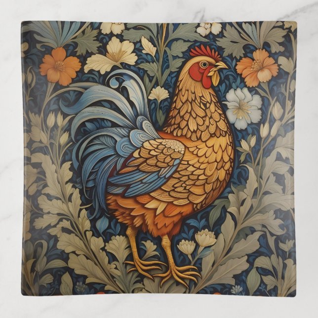 Elegant Chicken William Morris Inspired Floral Trinket Tray (Front)