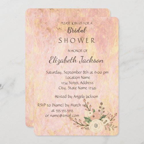 Elegant ChicRose Marble Floral Bridal Shower Invitation