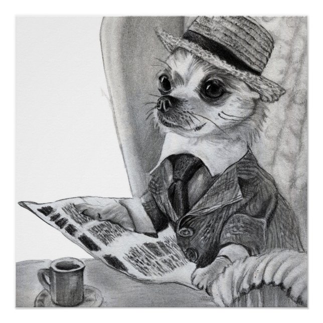  Elegant chihuahua reading newspaper Poster (Front)