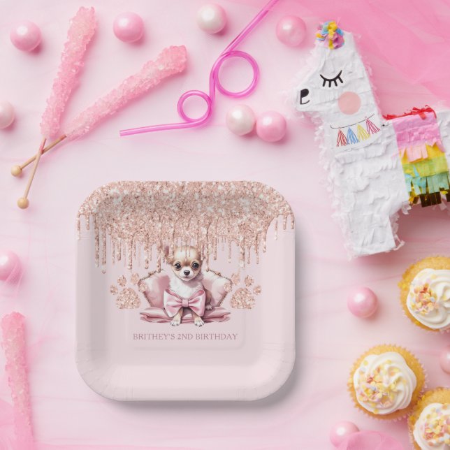 Elegant Chihuahua with Glitter Birthday Party Paper Plates (Party)