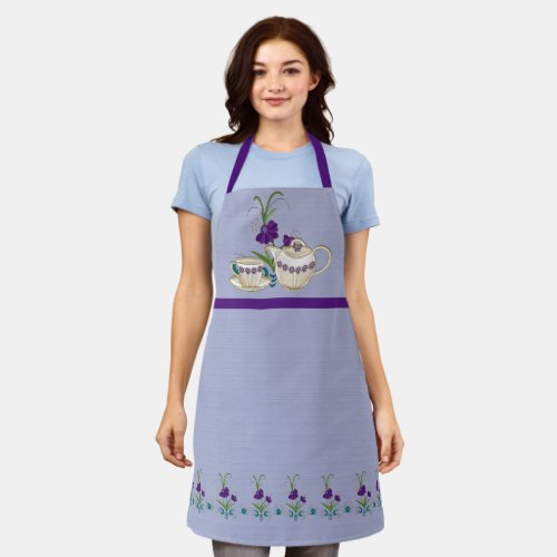 Elegant China Tea Set with Purple Flowers Apron