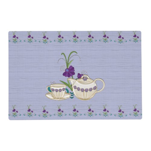 Elegant China Tea Set with Purple Flowers Placemat