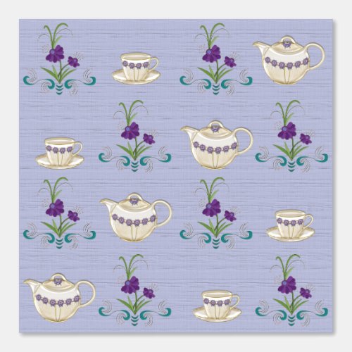 Elegant China Tea Set with Purple Flowers Wallpaper