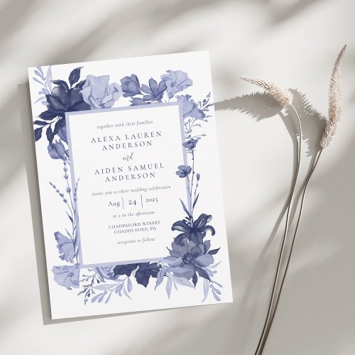 Elegant Chinaware Blue Floral Wedding  Invitation