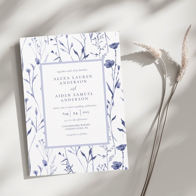 Elegant Chinaware Blue Watercolor Floral Wedding  Invitation (Creator Uploaded)