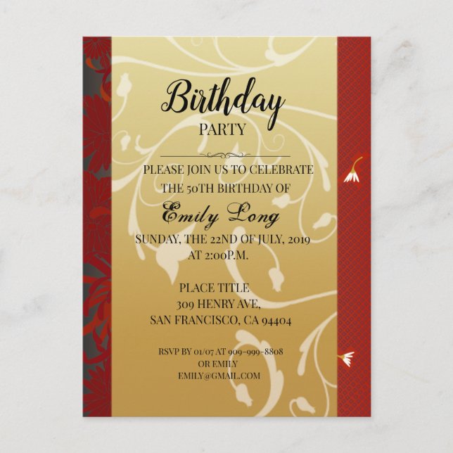 Elegant Chinese chrysanthemum birthday Invitation Postcard (Front)