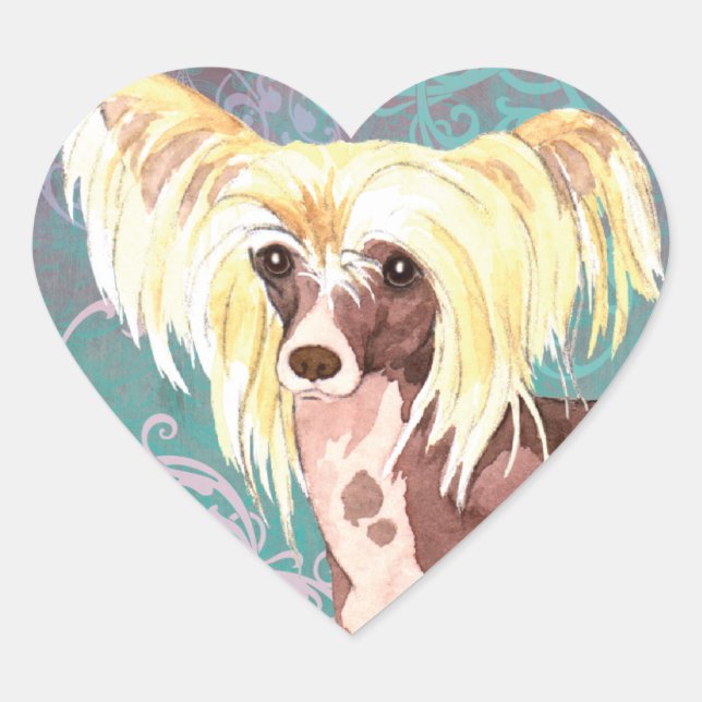 Elegant Chinese Crested Heart Sticker (Front)