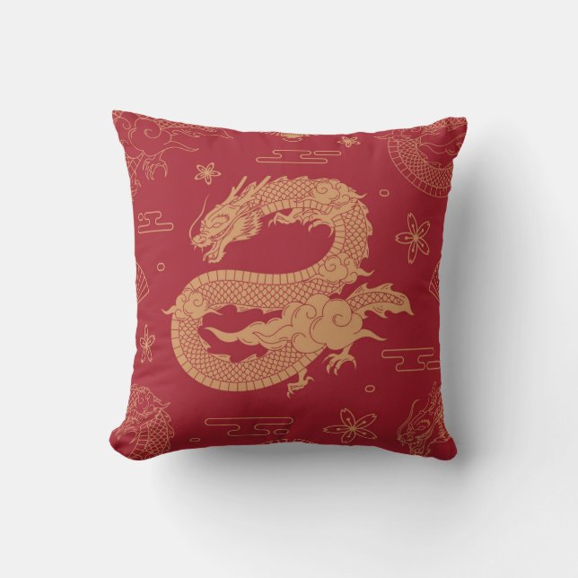 Elegant Chinese Dragon Velvet Effect Throw Pillow (Front)