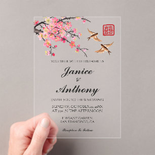 Elegant Chinese flowers birds wedding Acrylic Invitations