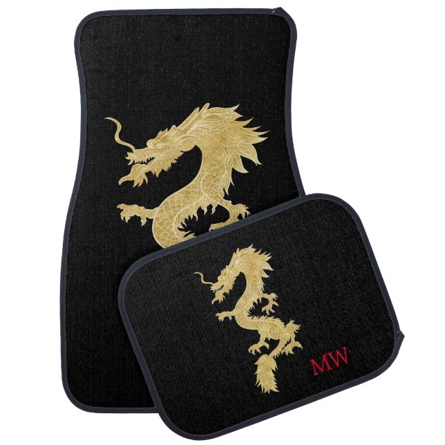 Elegant Chinese Gold Dragon Monogram Car Floor Mat (Set)