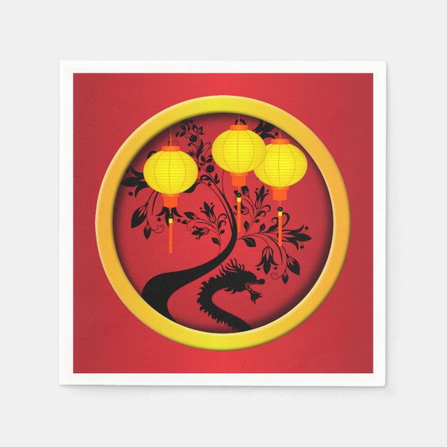Elegant Chinese New Year Dragon Gold Lanterns Napkins (Front)