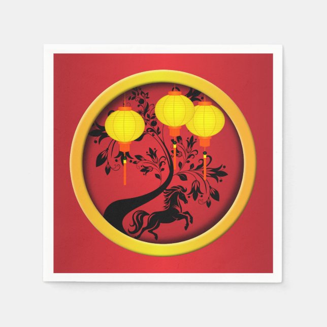 Elegant Chinese New Year Horse Gold Lanterns  Napkins (Front)