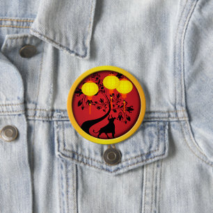 Elegant Chinese New Year OX Gold Lanterns Button
