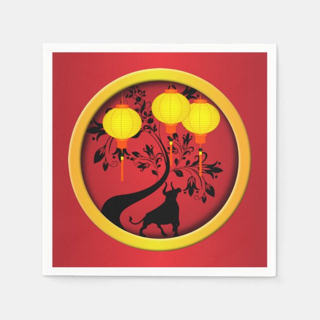 Elegant Chinese New Year Ox Gold Lanterns Napkins (Front)
