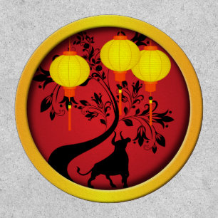 Elegant Chinese New Year OX Gold Lanterns Patch