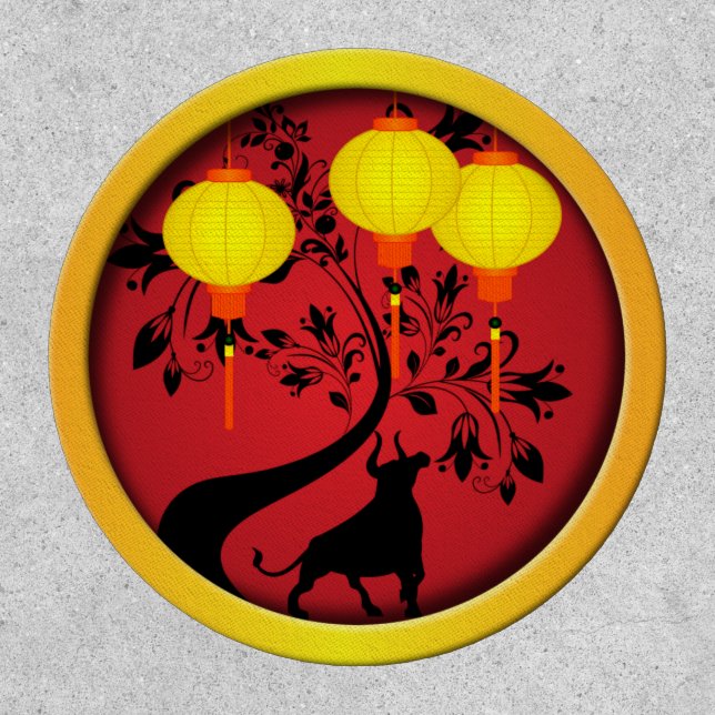 Elegant Chinese New Year OX Gold Lanterns Patch (Front)