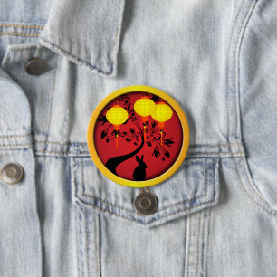 Elegant Chinese New Year Rabbit Gold Lanterns Button