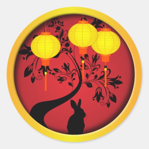 Elegant Chinese New Year Rabbit Gold Lanterns Classic Round Sticker
